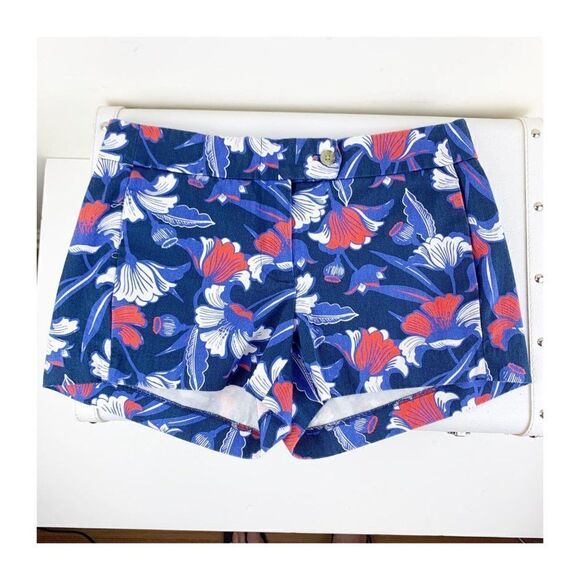 J Crew Blue/Red Floral Patterned Chino Shorts Sz 0 NWOT. - Picture 1 of 10